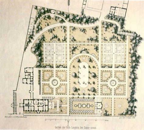 From Gärtnerisches Skizzen-Buch, Berlin 1877-1882 French Garden Design, Garden Storage Shed, Garden Design Layout, Formal Garden, Garden Planner, Garden Design Plans, Landscape Design Plans, Landscape Plan, Garden Architecture