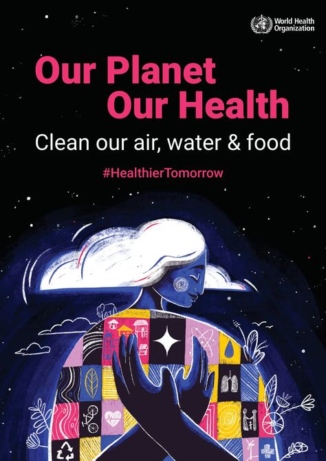 WHO 2022 poster black Our Planet Our Health, Global Health Initiatives Poster, World Health Day Poster Design, World Health Day Poster, Health Day Poster, Healthcare Poster, Healthcare Ads, Planet Poster, Health Poster