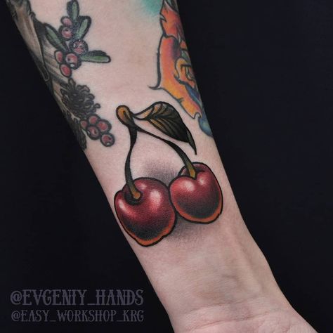 #tattoo #tattooing #cherrytattoo #neotraditionaltattoo #neotradtattoo Cherry Tree Tattoos, Cherry Tattoo, Neo Trad Tattoo, Cherry Tattoos, Timeless Tattoo, Branch Tattoo, Vine Tattoos, Cherry Blossom Tattoo, Blossom Tattoo