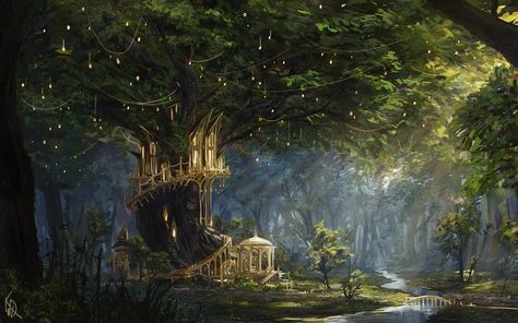 Lothlorien Art, Critical Role Fan Art, Fantasy Magic, Fantasy Forest, Fantasy City, Fantasy Castle, Fantasy Setting, Fantasy Places, Wow Art