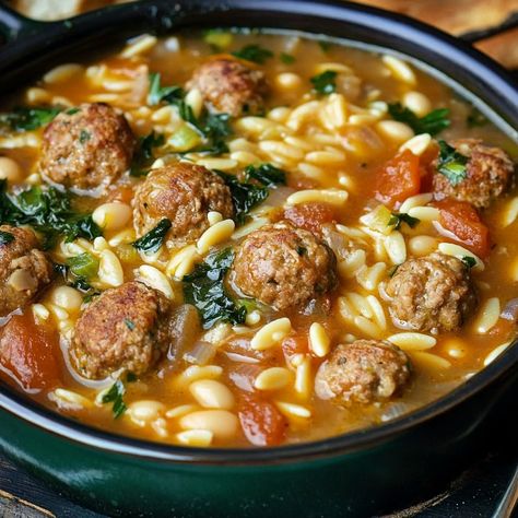 When you're craving comfort food that warms you from the inside out, this Hearty Meatball Stew with Orzo and White Beans is the answer. Combining tender meatballs, flavorful orzo, and Mini Crockpot Recipes, Creamy White Beans, Meatball Stew, Pot Making, Grandma Cooking, Orzo Soup, Mediterranean Kitchen, Meatball Soup, Cozy Dinner