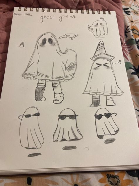 Cute Ghost People Drawings, Ghost Drawing, Emoji Drawings, Cute Eyes Drawing, Drawing Ideas List, Cute Easy Doodles, Sketches Of People, Hand Drawing Reference, Cat Doodle