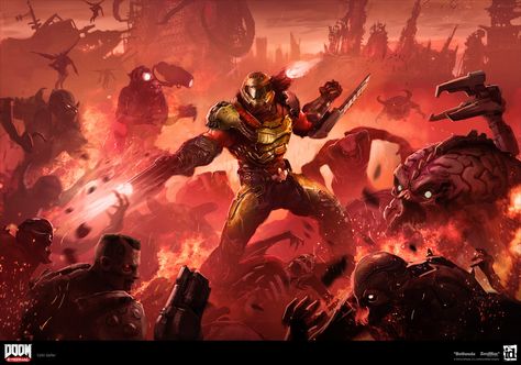 By https://www.artstation.com/colingeller Doom Eternal Art, Doom Guy Art, Doom Slayer Wallpaper, Doom Art, Doom Guy, Doom Videogame, Doom Demons, Doom 2016, Doom Slayer