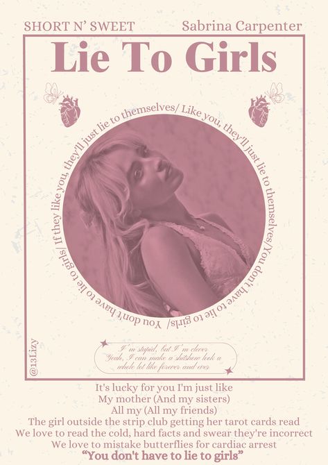 Lie To Girls- Sabrina carpenter- short n sweet- poster Fan Girl Posters Sabrina Carpenter, Sabrina Carpenter Album Receipt, Fangirl Poster Prints, Lie To Girls Lyrics, Sabrina Carpenter Poster Emails I Cant Send, Sabrina Carpenter Music Poster, Short And Sweet Poster, Opposite Sabrina Carpenter, Speak Poster