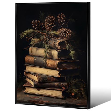 PRICES MAY VARY. Vintage Winter Book Still Life Christmas Wall Art immerses you in the joy and warmth of the Christmas holiday. Christmas canvas wall art, available in a variety of sizes including 12×16 inches, 16×24 inches and 24×36 inches unframed and framed, giving you the flexibility to choose based on your personal taste and space, ensuring a perfect fit for your wall. Using premium eco-friendly inks and premium canvas, the Christmas Picture Wall Decor Oil Paintings pride themselves on capt Dark Vintage Christmas Decor, Vintage Moody Christmas Decor, Charles Dickens Christmas Decorations, Dark And Moody Christmas Decor, Vintage Christmas Wall Art, Dickens Christmas Decorations, Classy Christmas Decor Living Rooms, Taxidermy Decor Living Room, Victorian Christmas Aesthetic