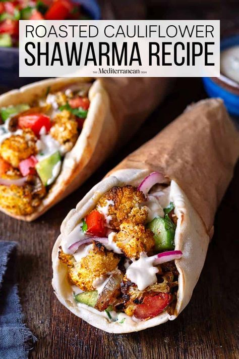 Cauliflower Shawarma, Beauty Juice, 1200 Calorie Diet Meal Plans, Spicy Cauliflower, Shawarma Recipe, The Mediterranean Dish, Vegetarian Sandwich, Vegetarian Lunch, Mediterranean Dishes