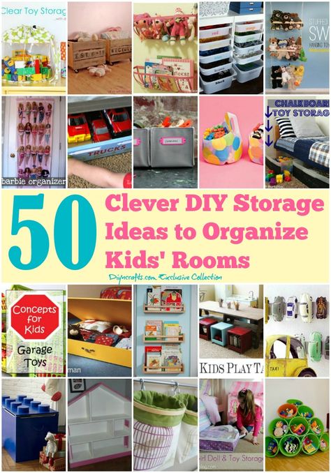 50 Clever DIY Storage Ideas to Organize Kids' Rooms--some of these are completely amazing and could DEFINITELY be used in my small space!! Boys Room Organization Ideas, Kids Room Organization Diy, Barbie Organization, Diy Storage Ideas, Organize Kids, Kids Rooms Diy, Kids Room Organization, Toy Rooms, Organization Kids