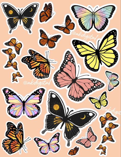 Butterflies Aesthetic Stickers, Butterfly Stickers Aesthetic Printable Vintage, Vintage Butterflies Printable, Cute Butterfly Stickers Printable, Perintilan Aesthetic, Aesthetic Butterfly Stickers Printable, Butterfly Cutouts Printable, Butterfly Sticker Printable, Aesthetic Butterfly Printable