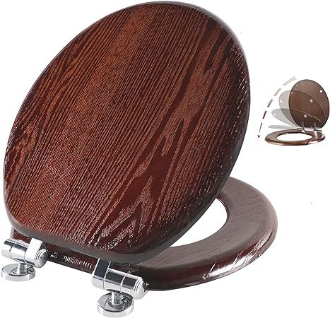 Angel Shield Toilet Seat Round Wood with Slow Close,Easy Clean,Quick-Release Hinges (Round,Dark Walnut) - Amazon.com Wooden Toilet Seats, Wood Toilet, Wood Toilet Seat, Toilet Bowl, Dark Walnut, Toilet Seat, Easy Clean, Quick Release, Wood Colors