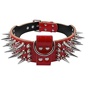 PET ARTIST 2" Wide Luxury Genuine Leather Spiked Studded Dog Collars for Medium & Large Dogs,Red,M,Neck for 17-20" Spiked Dog Collar, Studded Dog Collar, Pet Artist, Studs And Spikes, Studded Collar, Large Dog Collars, 150 Lbs, Dog Activities, Leather Collar