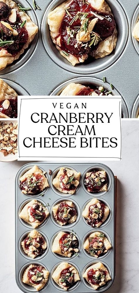 Vegan Mediterranean Recipes, Cream Cheese Bites, Cranberry Bites, Vegan Mediterranean, Thanksgiving Snacks, Pastry Appetizer, Blackstone Grill, Cranberry Cream Cheese, Vegan Christmas Recipes