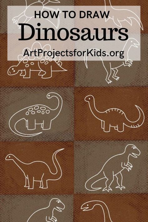 Learn how to draw Simple Dinosaurs with this fun and easy art project for kids. Simple step by step tutorial available. #howtodraw #artprojectsforkids #dinosaurs Dinosaur Art Kindergarten, Draw Dinosaur Easy For Kids, How To Draw Dinosaurs Step By Step, Dinosaur Directed Drawing, Easy Dinosaur Painting, Simple Dinosaur Drawing, How To Draw Dinosaurs, Dinosaurs For Kids, Dinosaur Art Projects