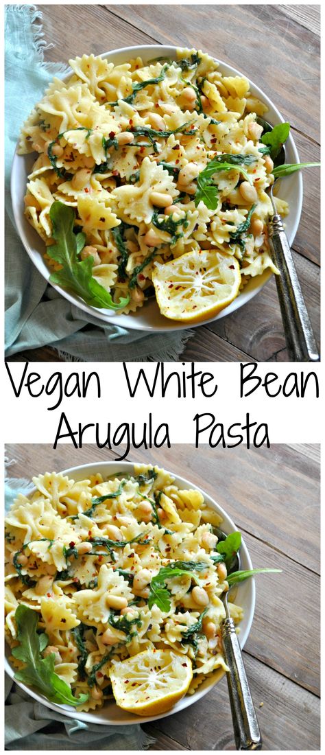 Vegan White Bean Arugula Pasta - Rabbit and Wolves White Bean Pasta, Rabbit And Wolves, Arugula Pasta, White Bean Recipes, Arugula Recipes, Bean Pasta, Healthy Weeknight Meals, Vegan Pasta, White Bean