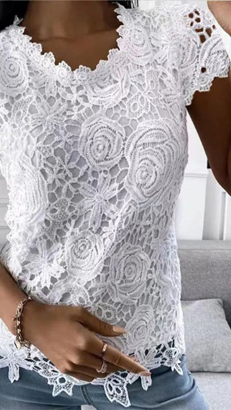 I've found the perfect Vintage Lace O Neck Short Sleeve Women Blouse. 🌸  This blouse effortlessly blends classic elegance with a modern twist. The intricate lace detailing creates a feminine look.  What I love most about this blouse is how it seamlessly transitions between seasons. Whether I'm pairing it with high-waisted jeans or sleek pencil skirt, it always looks polished and put-together.   So, my fellow fashion enthusiasts, what do you think of this vintage-inspired beauty?💕 Kurti Designs Party Wear, Women Blouse, Sleeve Women, Kurta Designs, Feminine Look, Lace Shirt, Sleeves (women), Lace Blouse, Kurti Designs