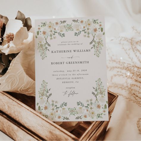 Ivory Floral Garden Elegant Wedding Invitation White Floral Wedding Invitations, Garden Themed Wedding Invitations, Garden Wedding Invite, Peony Wedding Invitations, Wedding Invitation Floral, Different Backgrounds, Fav Products, Anna Rose, Garden Wedding Invitations