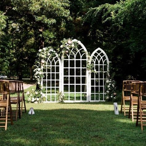 Sisters Vintage Rentals on Instagram: “Cathedral Windows as a backdrop? Our Graysen Arches make such a beautiful statement. Center arch stands 9’ tall with side arches at 8’.…” Cathedral Window Backdrop, Wedding Arch Background, Cathedral Arch Wedding Backdrop, Cathedral Window Wedding Backdrop, Cathedral Wedding Arch, Stained Glass Wedding Arch, Window Arbor, Diy Backdrop Stand, Window Arch