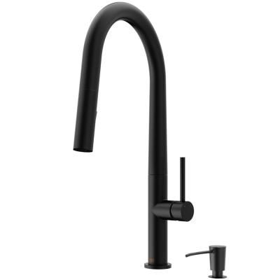 Greenwich Single-Handle Pull-Down Sprayer Kitchen Faucet with Soap Dispenser in Matte Black Black Kitchen Faucet, Kitchen Work Station, Kitchen Faucet With Sprayer, Black Faucet, Black Kitchen Faucets, Matte Black Hardware, Single Handle Kitchen Faucet, Stunning Kitchens, Black Kitchen