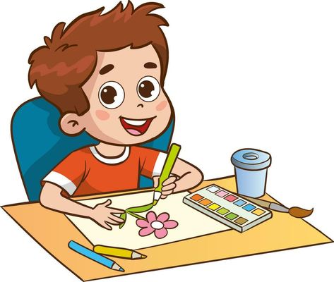 cute children painting cartoon vector Action Words With Pictures, Action Cartoon, Children Painting, Writing Images, Action Pictures, Painting Cartoon, English Learning Books, Kids Worksheets Preschool, Preschool Colors