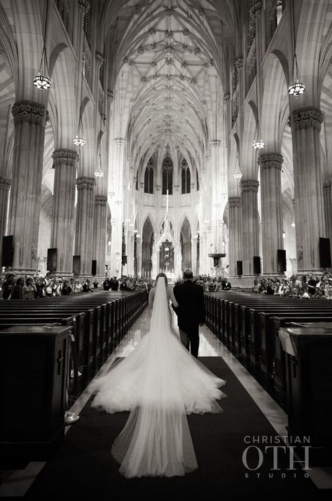 Bride Entrance Photography, Wedding Dress With Big Train, Dramatic Cathedral Wedding, Dramatic Veil Photo, Cathedral Veil Photography, Cathedral Wedding Pictures, Cathedral Wedding Photography, Church Wedding Dress Catholic, Cathedral Wedding Photos