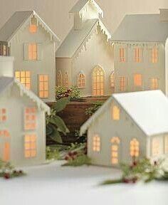 Paper Village, Christmas Tablescape, Glitter Houses, Putz Houses, Navidad Diy, Christmas Villages, Paper Houses, Noel Christmas, Fairy Houses