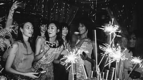 A fashionable motley crew assembled to toast the iconic brand’s 125th anniversary. Party Fashion Editorial, Party Editorial, Pink Latex Dress, Message For Best Friend, Champagne Tower, Studio 54, New Year’s Eve, Vogue Magazine, Fashion Editorial