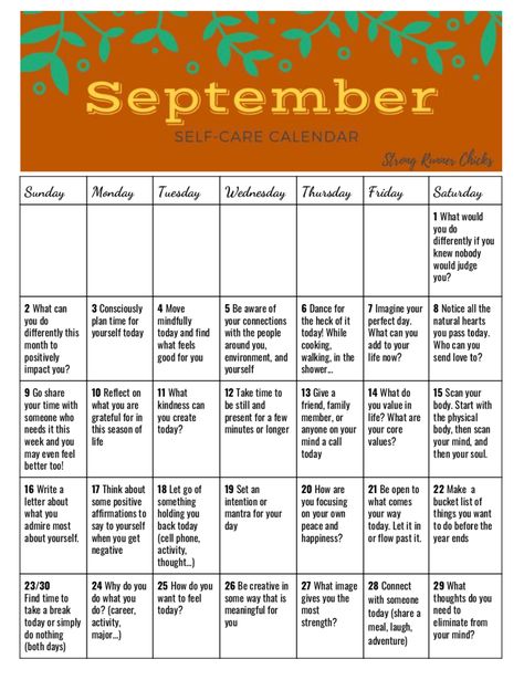 September Self Care, Self Care September, September Holidays, September Activities, Monthly Challenges, Monthly Activities, September Calendar, Kindness Activities, Month Of September