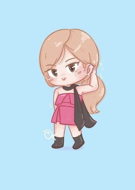 Kpop Chibi Blackpink, Rosé Chibi, Rosé Cartoon, Pink Drawing, Pink Panda, Kawaii Illustration, Blackpink Poster, Pink Photo, Lisa Blackpink Wallpaper