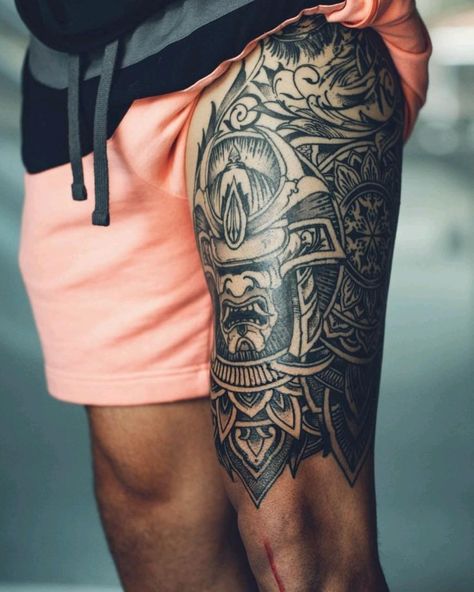 Mandala On Leg Tattoo, Men’s Thigh Sleeve Tattoo, Leg Pattern Tattoo Men, Lower Leg Sleeve Tattoo Mens, Pattern Leg Tattoo, Mandala Tattoo Men Leg, Pattern Tattoo Men, Japanese Mandala Tattoo, Men’s Thigh Tattoos