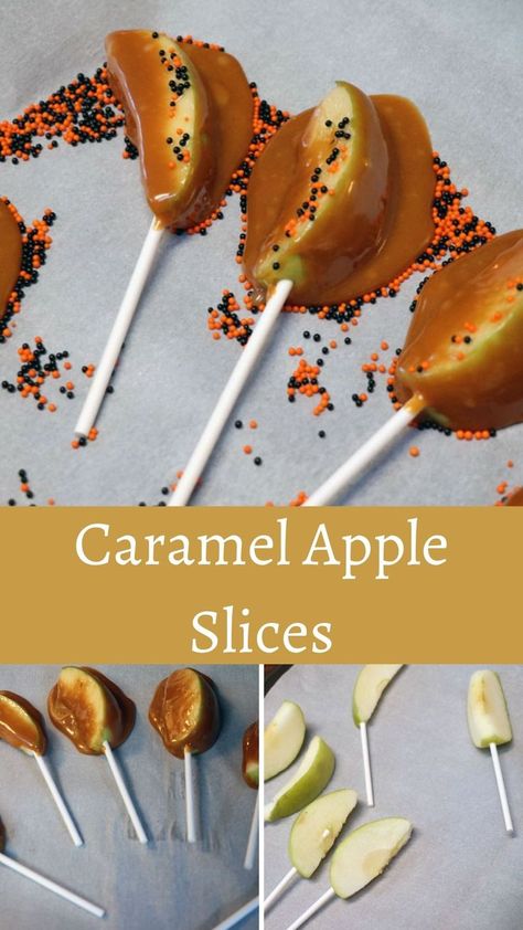 caramel apple slices on a stick Apple Slices On A Stick, Make Caramel Apples, Caramel Apple Slices, Caramel Apples Easy, How To Melt Caramel, Caramel Bits, Apple Dip, Gluten Free Eating, On A Stick