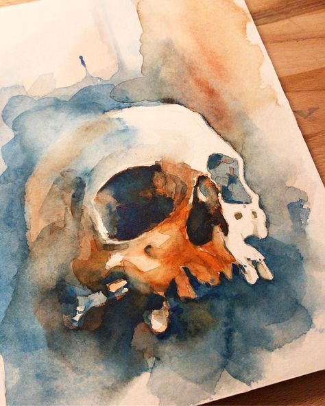 Watercolor skull by Jiri Zraly Nick Runge, Skull Study, Painting Skull, Fall Canvas Painting, Skull Painting, Iron Shirt, Identity Art, Drawing Images, Watercolor Inspiration