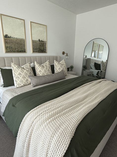 Master Bedroom Refresh — Wengreen Home Green Bedding With Grey Headboard, Green And Grey Master Bedrooms Decor, Bedroom Gray And Green, Green And Black Master Bedrooms Decor, Light Green Master Bedrooms Decor, Green Comforter Bedroom Ideas, Gray And Green Bedroom Ideas, Green Bedding Ideas, Green Comforter Bedroom