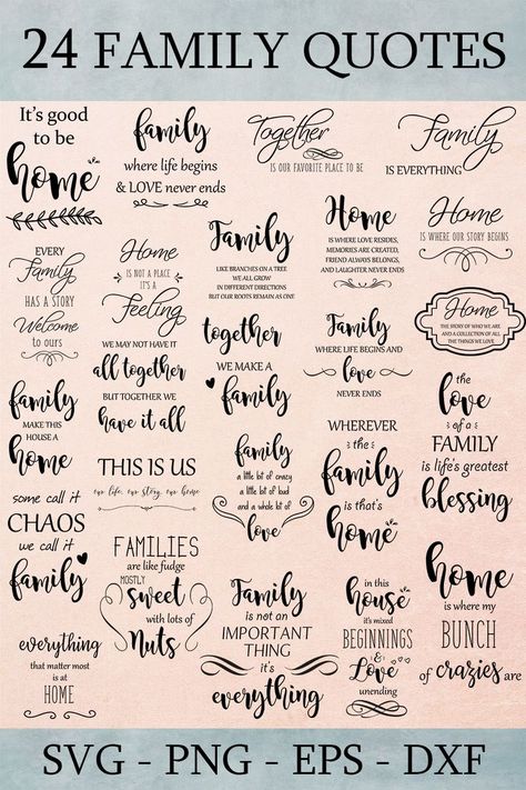 Family svg cut files. Home quotes, perfect for your shirts, mugs, bags, paper products, etc. Available to download immediately. Quotes For Scrapbook, Silhouette Family, Quotes For Shirts, Home Quotes, Wife Quotes, Appreciation Quotes, Family Svg, Garden Quotes, School Quotes