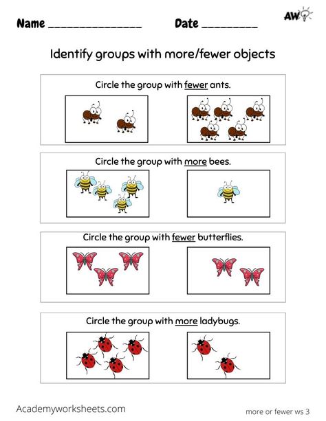 Comparing Objects - More Than Less Than - fewer - Academy Worksheets Fewer More Same Activities, Less Or More Worksheet, More And Fewer Worksheet, Fewer And More Worksheets, More Or Less Activities, More And Less Worksheet, More Than Less Than, Word Problem, Math Word Problems