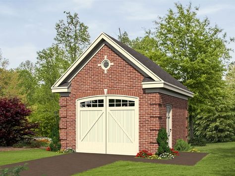 062G-0090: Brick 1-Car Garage Plan; 16'x18' Brick Garage, Brick Shed, Garage Hacks, Garage Shop Plans, Breezeway Ideas, Garage Plans With Loft, Garage Plans Detached, Garage Guest House, Garage Door Styles