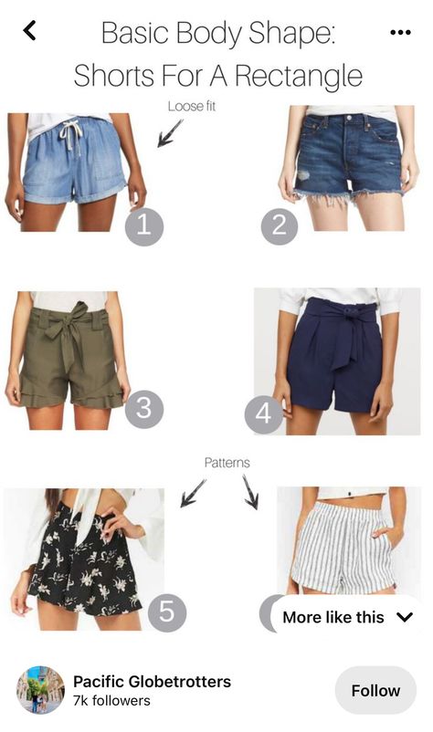 Basic Body Shapes, Rectangle Body Shape Fashion, Rectangle Body Shape Outfits, Body Shape Guide, Dress For Body Shape, Rectangle Body Shape, Best Shorts, Body Outfit, Fashion Vocabulary