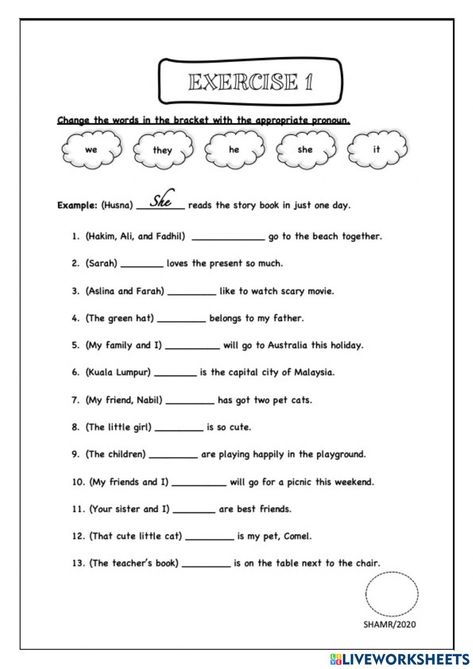 Pronouns he she it we they worksheet She He It They Worksheet, He She They Worksheet, He She It Worksheet, English Vocabulary Exercises, Adverbs Worksheet, Cvc Words Worksheets, Reading Comprehension For Kids, Vocabulary Exercises, English Teaching Materials