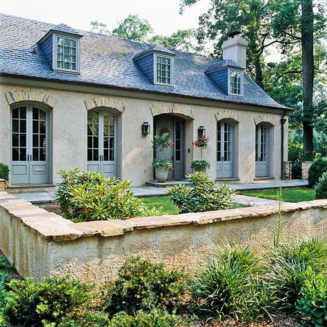 We love the French-inspired exterior of this home! You won't believe the before: http://www.bhg.com/home-improvement/exteriors/curb-appeal/before-and-after-home-exteriors/?socsrc=bhgpin070114frenchtwist&page=7 French Country Exterior, European Cottage, French Style Homes, Home Exterior Makeover, Cottage Exterior, Exterior Makeover, Exterior Remodel, French Cottage, French Country House