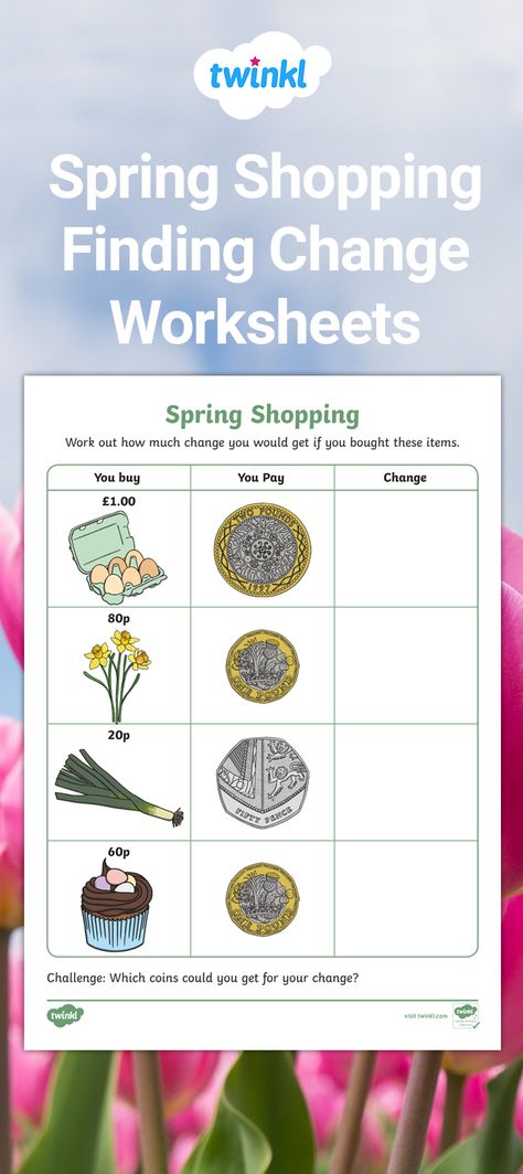 finding change money activity Money Eyfs Activities, Making Change Money Activities, Money Concept Worksheets, Learning About Money Activities, Australian Money Worksheets, Money Activities, Spring Theme, Home Education, Spring Activities