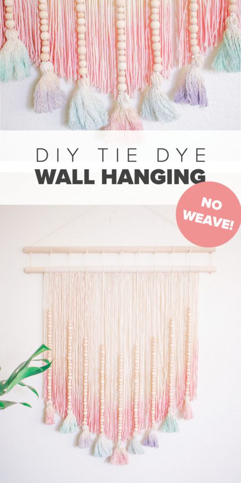 Easy, No Weave DIY Tie Dye Wall Hanging #diy #noweave #wallhanging #macrame #tiedye Dyed Wall Hanging Tie Dye Room Ideas Bedrooms, How To Dye Macrame Wall Hanging, Tie Dye Macrame, Tie Die Diy, Tie Dye Room, Tie Dye Wall Hanging, Easy Macrame Wall Hanging, Diy Wall Hanging Yarn, How To French Braid