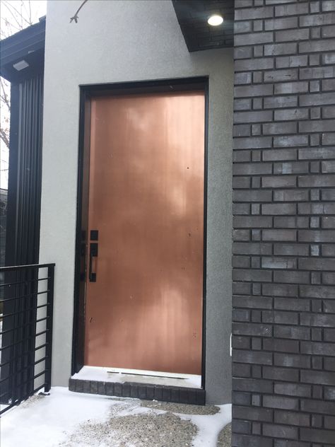 Copper Door Painted Exterior Doors, Copper Door, Hot Rolled Steel, Front Porch Lighting, Modern Entrance Door, Porch Life, Metal Wall Panel, Modern Entrance, Diy Front Porch