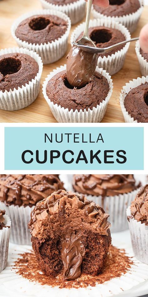 Gluten Free Nutella Cupcakes, Fluffy Chocolate Cupcakes, Hazelnut Cupcakes, Nutella Icing, Cupcake Filling, Cupcakes Gluten Free, Gluten Free Cupcake Recipe, Nutella Filling, Gluten Free Chocolate Cupcakes