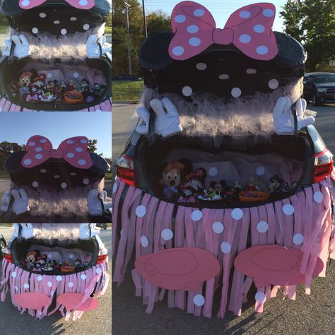 Minnie Mouse Trunk Or Treat Ideas, Minnie Trunk Or Treat Ideas, Trunk Or Treat Ideas Mickey Mouse, Mickey Mouse Trunk Or Treat Car, Trunk Or Treat Minnie Mouse, Minnie Mouse Trunk Or Treat, Disney Halloween Trunk Or Treat, Church Trunk, Mouse Halloween