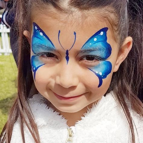 Face Painting Butterfly Easy, Easy Face Painting Designs, Blue Face Paint, Face Painting Ideas, Face Paint Ideas, Butterfly Face Paint, Butterfly Makeup, Butterfly Face, Face Painting Easy