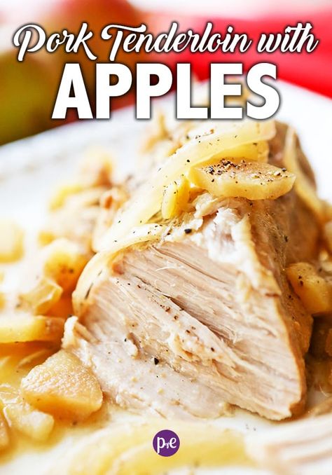 Crock Pot Pork Tenderloin With Apples Pork Loin With Apples, Pressure Cooker Pork Tenderloin, Pork Tenderloin With Apples, Tenderloin Recipes Crockpot, Pork Loin Crock Pot Recipes, Baked Pork Loin, Crockpot Pork Loin, Apple Pork Tenderloin, Crockpot Pork Tenderloin