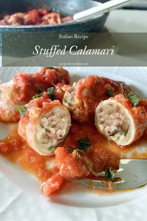 Italian Stuffed Calamari Recipe - Recipes from Italy Stuffed Calamari, Calamari Recipe, Stuffed Squid, Recipes From Italy, Calamari Recipes, Squid Recipes, Italian Seafood Recipes, Baked Dinner, Shellfish Recipes