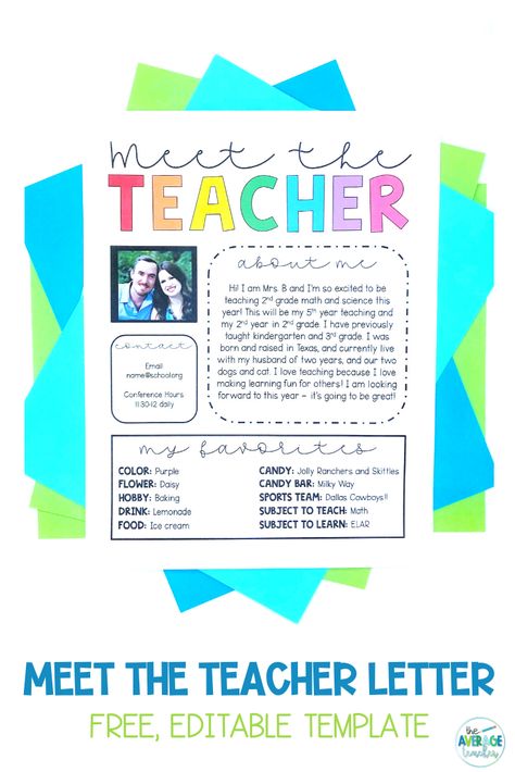 Download this FREE, editable template for a meet the teacher note. Meet The Teacher Printable, Teacher Introduction Letter To Parents Template Free, Welcome To Kindergarten Letter, Meet The Teacher Letter Template Free, Kindergarten Open House Ideas For Teachers Free Printable, Preschool Open House Ideas For Teachers Free Printable, Meet The Paraprofessional Template, All About Me Editable Template Free, Teacher Bio Template