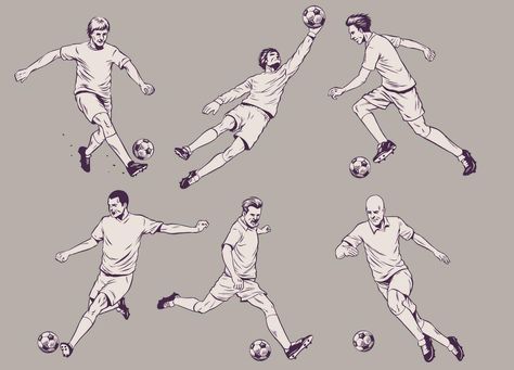 Soccer Poses Drawing Reference, Soccer Drawing Poses, Soccer Shoes Drawing, Soccer Drawing Reference, Football Pose Reference, Soccer Pose Reference, Soccer Poses Drawing, Drawing Of Football, Old Football Players