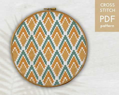 Geometric vintage diamond cross stitch pattern for instant download, offered as a digital PDF pattern. Ideal if you have a beginner level :) Cross Stitch Designs Geometric Free Pattern, Cross Stitch Charts Free Pattern, Geometric Cross Stitch Patterns, Abstract Cross Stitch, Geometric Cross Stitch, Retro Crafts, Cross Stitch Geometric, Vintage Cross Stitch, Geometric Vintage