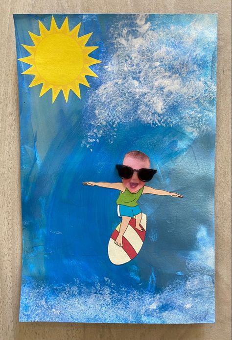 Surfboard Crafts For Kids, Surfboard Craft, Summer School Crafts, Summer Preschool Crafts, Ocean Theme Preschool, Summer Arts And Crafts, Teaching Crafts, Summer Camp Crafts, Finger Paint