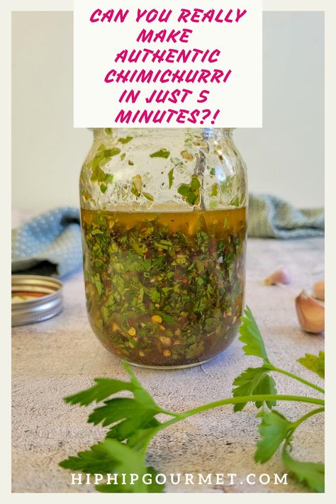 chimichurri in a mason jar with a spoon Argentine Chimichurri Recipe, Chimmichuri Recipes, Argentina Chimichurri Recipe, Argentinian Chimichurri Recipe, Authentic Chimichurri Recipe, Argentinian Chimichurri, Argentina Food, Argentinian Food, Chimichurri Recipe